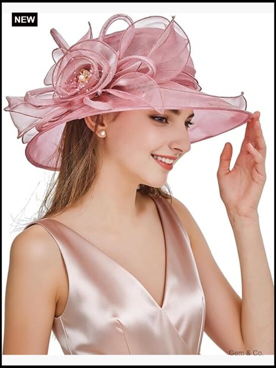 Organza Wide Brim Derby Fascinator Hat Church Wedding Cocktail Tea Party main image 7